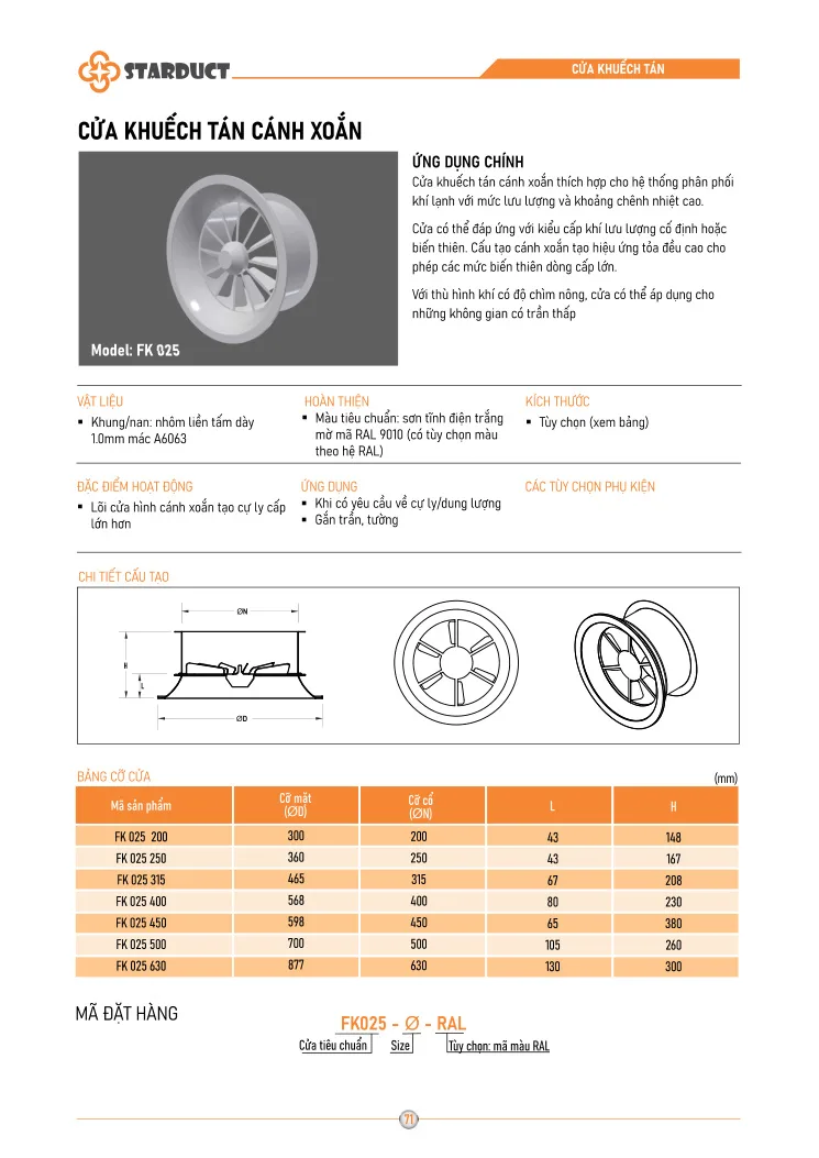 Cửa khuếch tán cánh xoáy STARDUCT - FK025