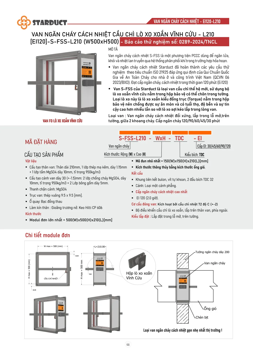 Van ngăn cháy cách nhiệt STARDUCT – S-FSD-L210
