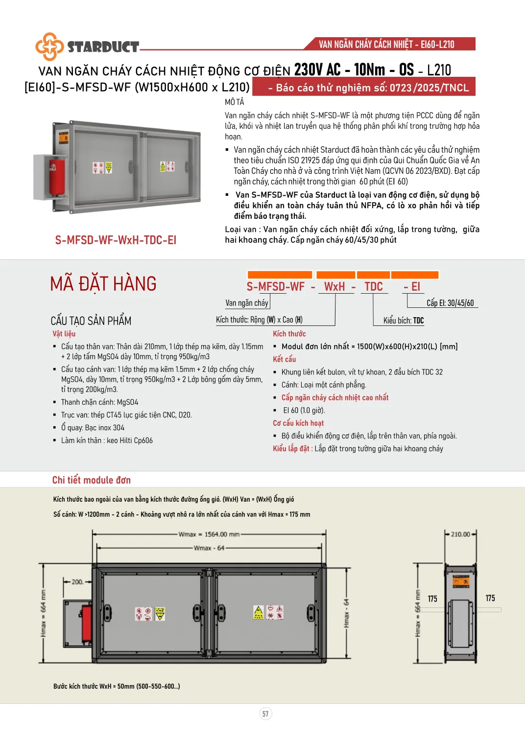 Van ngăn cháy cách nhiệt động cơ điện STARDUCT – S-MFSD-WF-L210