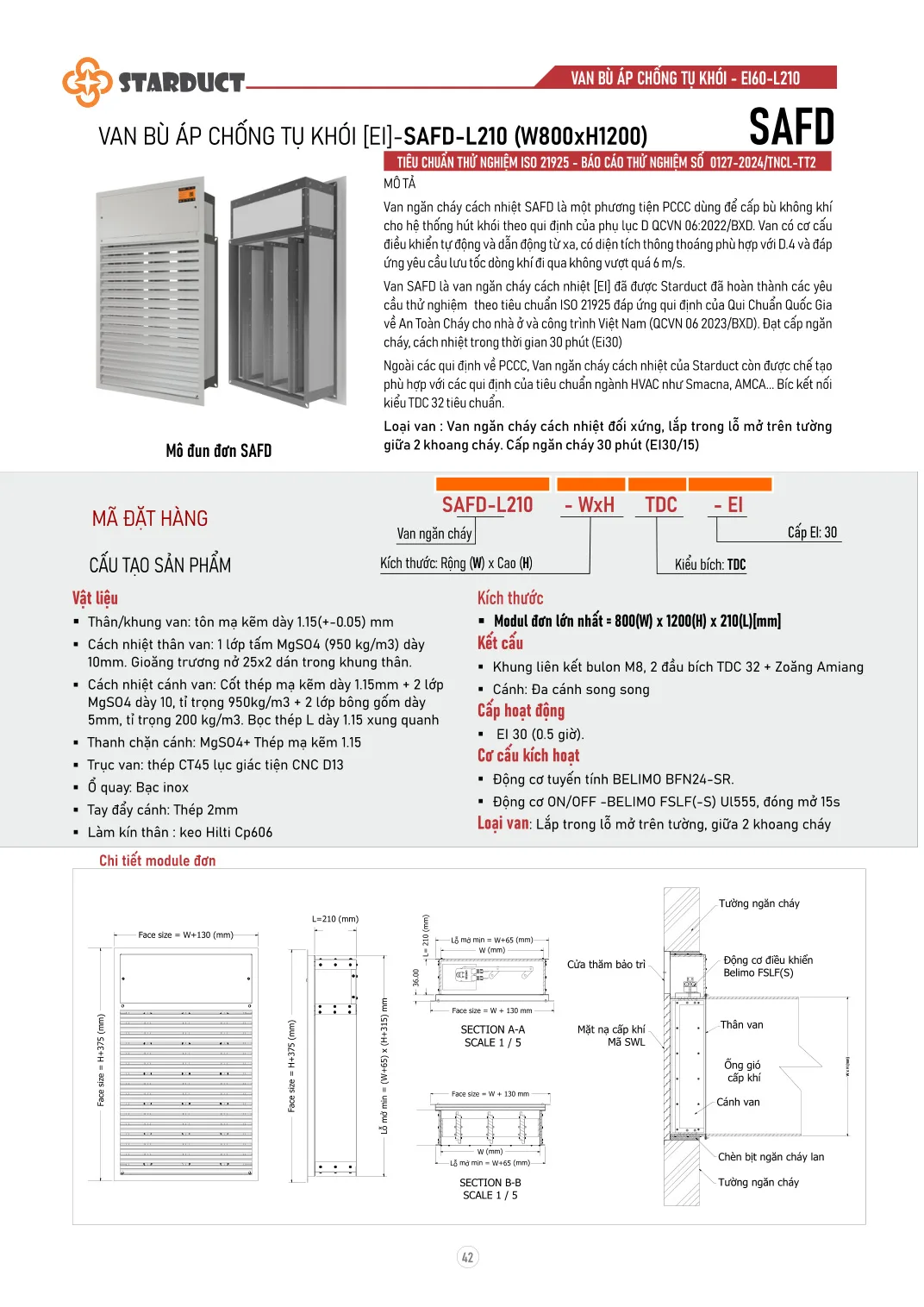 Van bù áp chống tụ khói STARDUCT – SAFD-L210