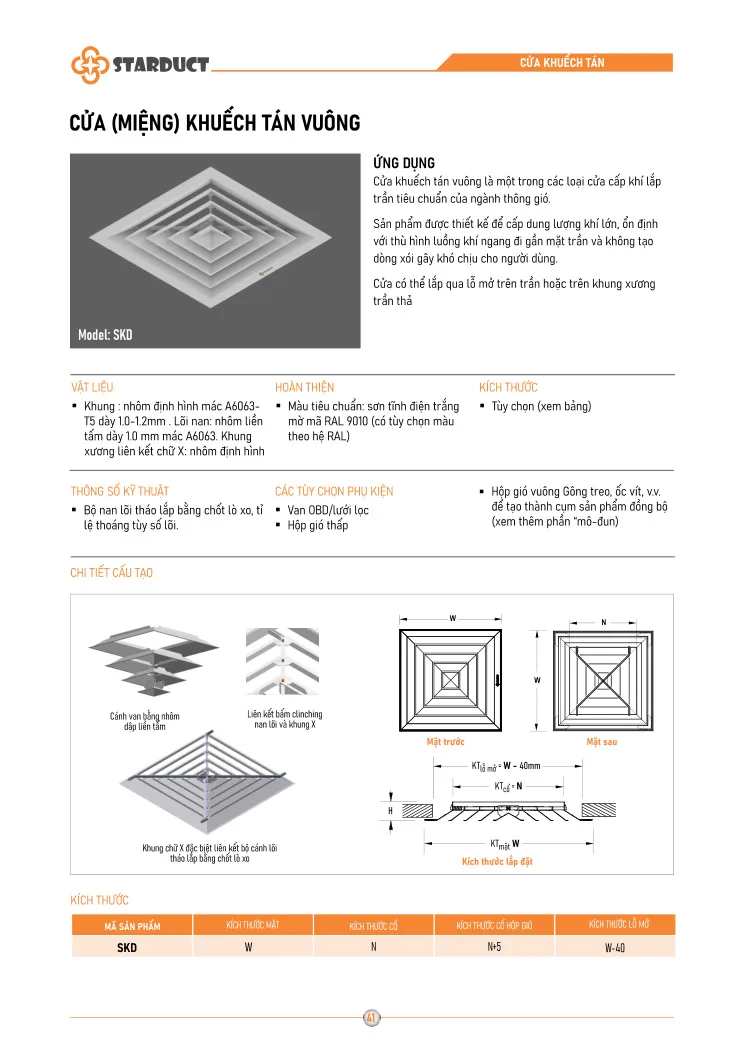 Cửa khuếch tán vuông STARDUCT - SKD