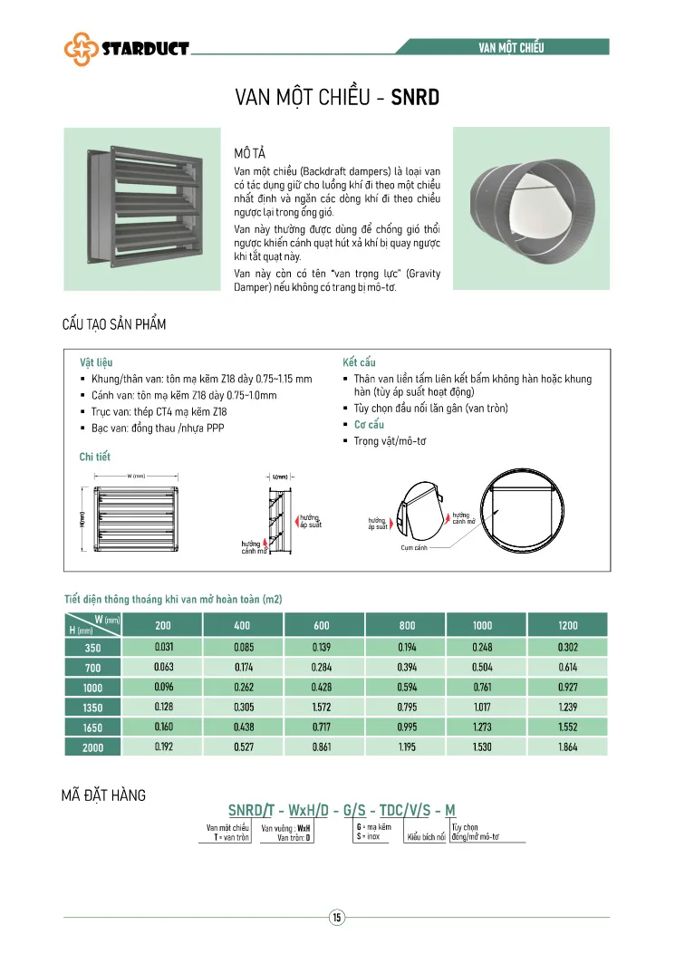 Van một chiều STARDUCT – SNRD