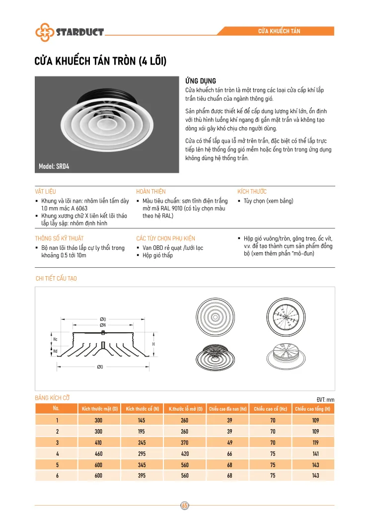 Cửa khuếch tán tròn 4 lõi STARDUCT - SRD 4