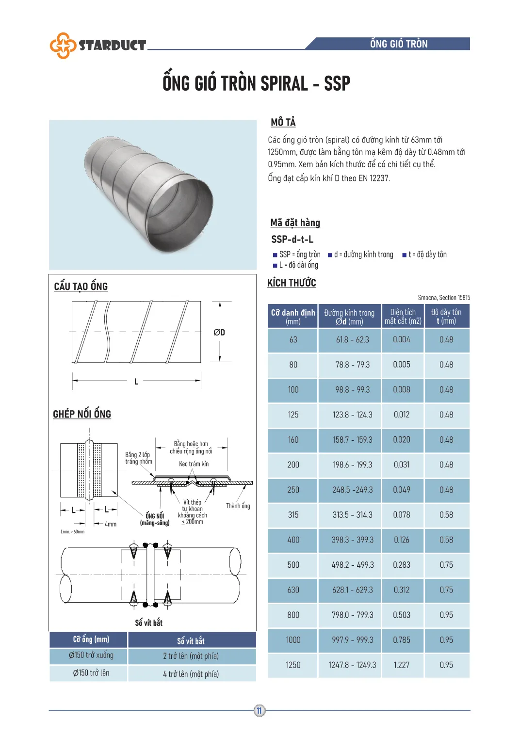 Ống gió tròn Spiral STARDUCT – SSP