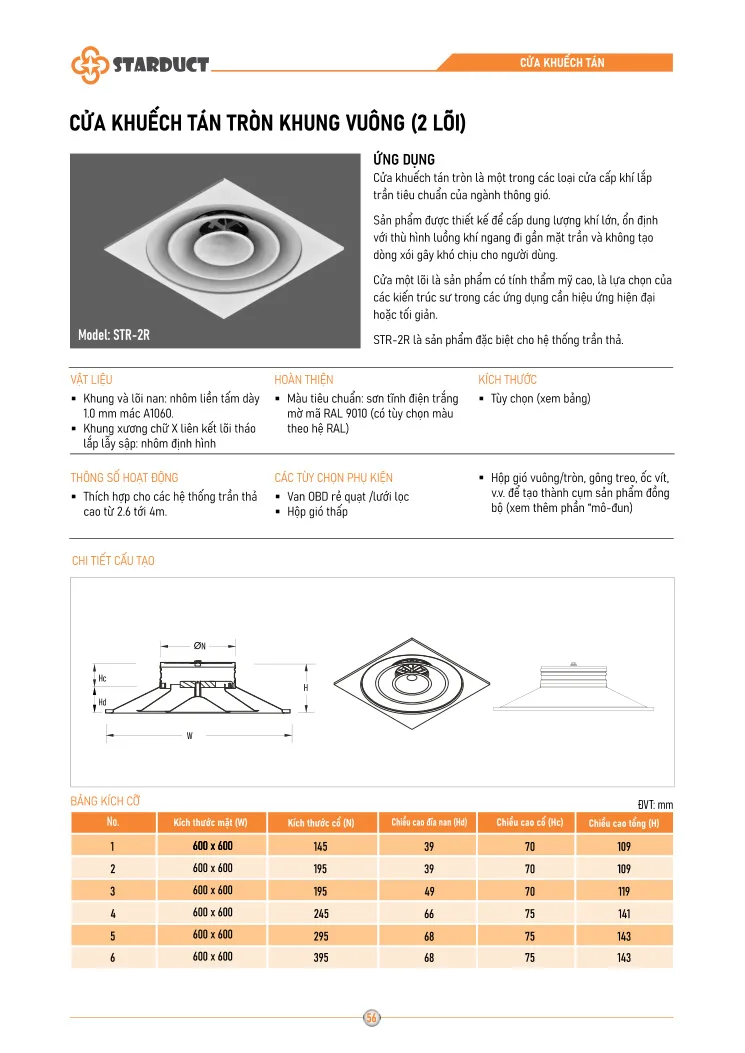 Cửa khuếch tán tròn 1 lõi STARDUCT - SRD 1