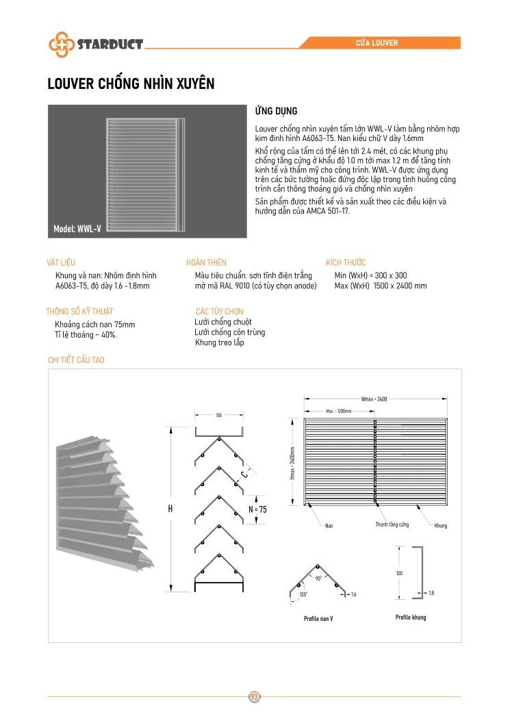 Louver cách âm chống nhìn xuyên STARDUCT – SAL-V